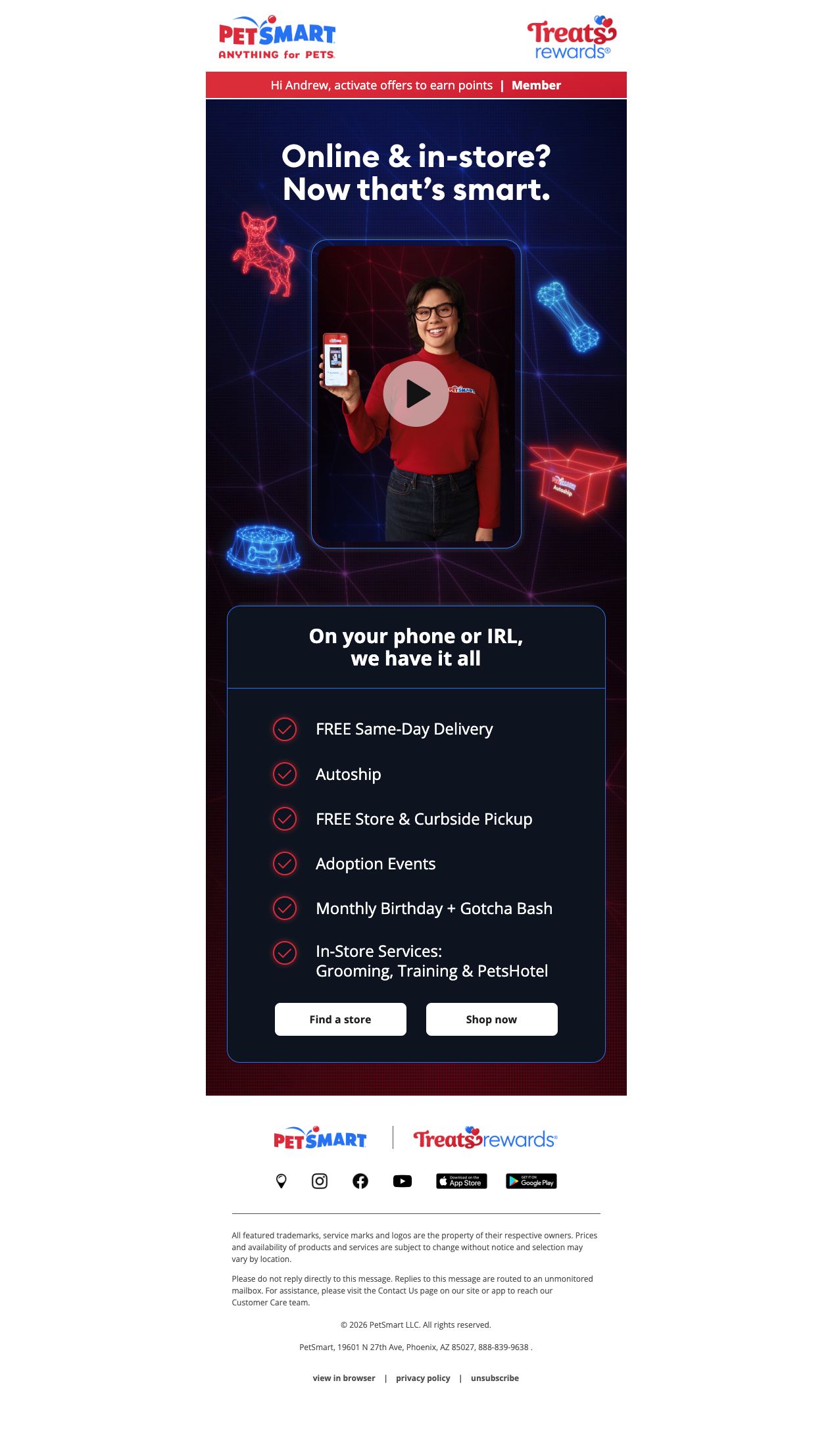 PetSmart promotional email using code developed by Jon