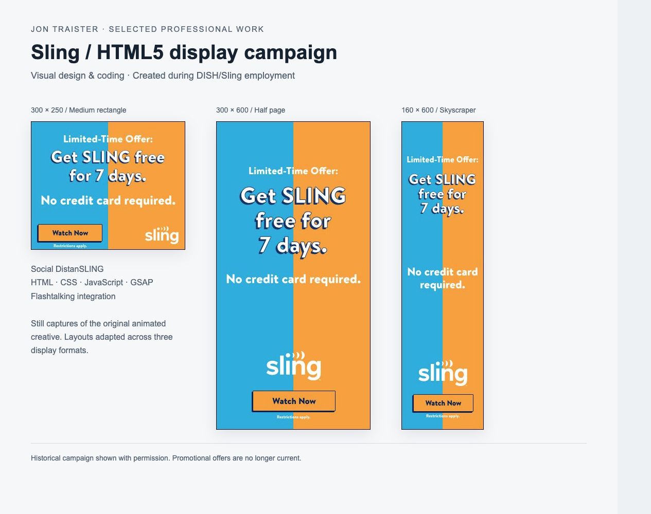 Three Sling animated banner formats presented together
